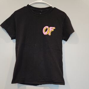 Black Mens Small T-Shirt with Pink and Yellow Donut Graphic From Zumiez